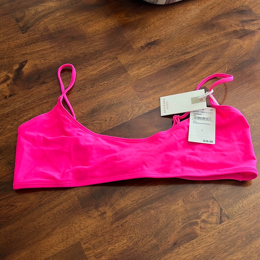 NWT Good American Deep scoop neck bikini top - neon pink size 4 - Picture 4 of 7